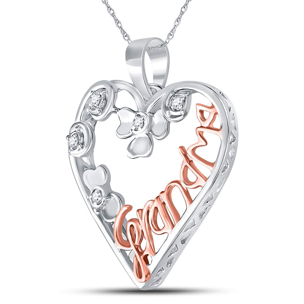 Two-Tone Sterling Silver Women's Diamond Mom Mother Pendant 1/20 ctw - view 2