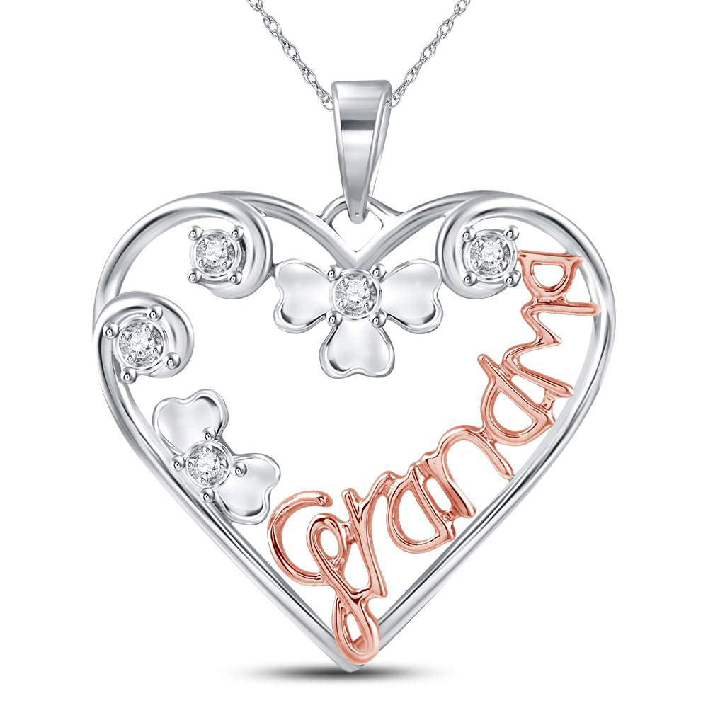 Two-Tone Sterling Silver Women's Diamond Mom Mother Pendant 1/20 ctw - view 3
