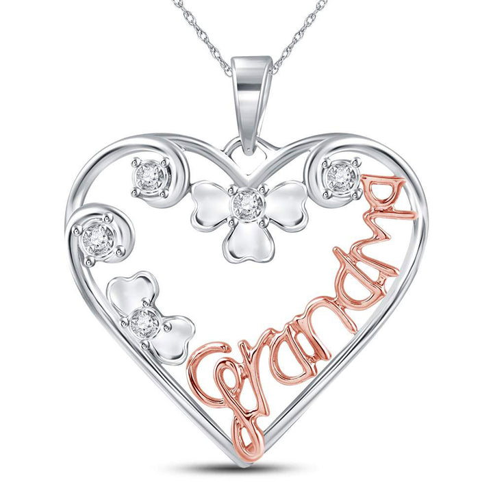 Two-Tone Sterling Silver Women's Diamond Mom Mother Pendant 1/20 ctw - view 3