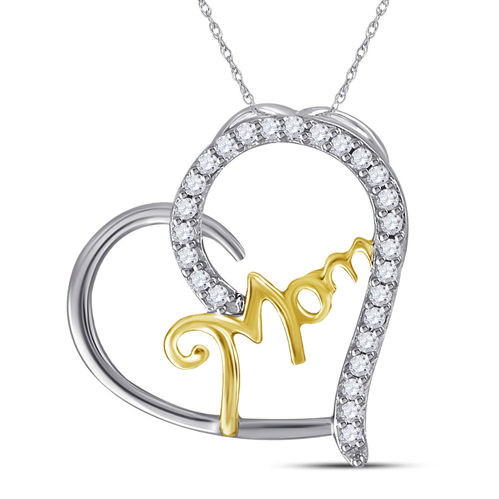 Sterling Silver Two-tone Women's Diamond Mom Heart Pendant 1/10 ctw