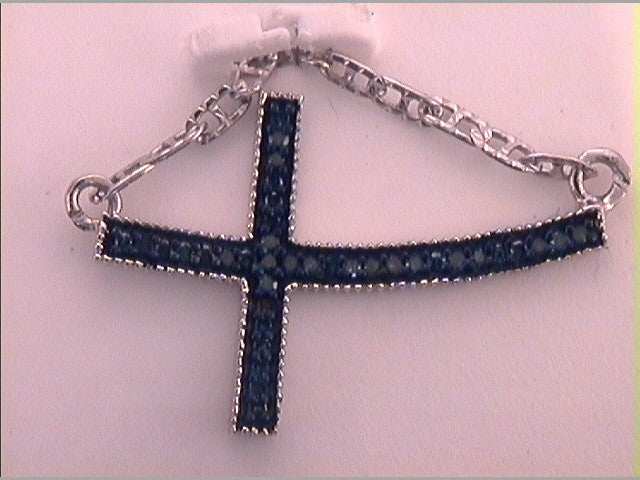 Sterling Silver Women's Color Enhanced Blue Diamond Cross Pendant Necklace 1/6 ctw