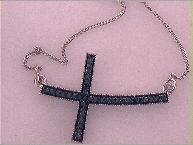 Sterling Silver Women's Color Enhanced Blue Diamond Cross Pendant Necklace 1/4 ctw