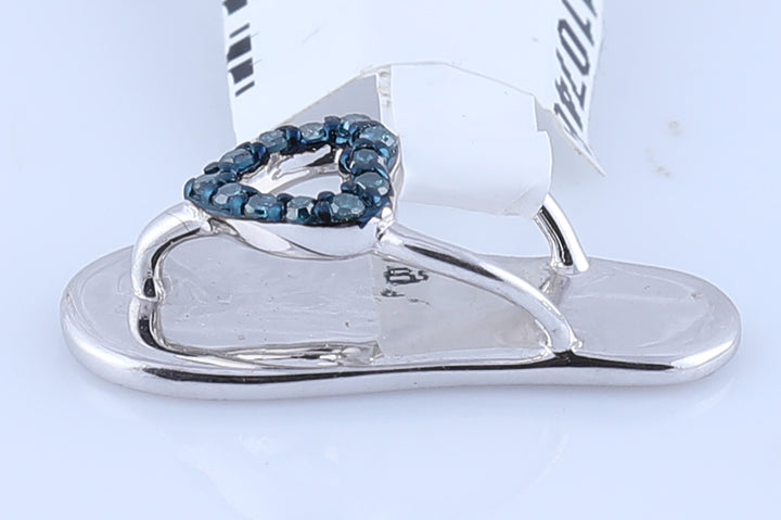 Sterling Silver Women's Blue Color Enhanced Diamond Nautical Sandal Pendant 1/20 ctw