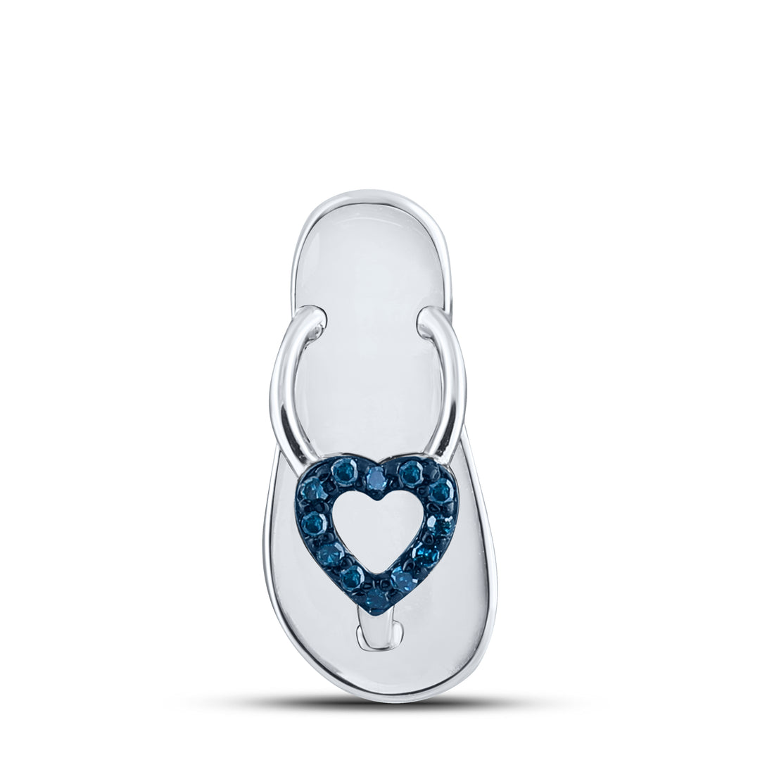Sterling Silver Women's Blue Color Enhanced Diamond Nautical Sandal Pendant 1/20 ctw - view 2