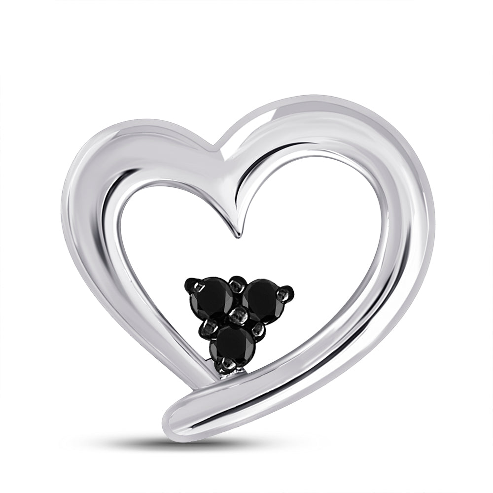 Sterling Silver Women's Colored Black Diamond Micro-Pave Heart Pendant 1/8 ctw