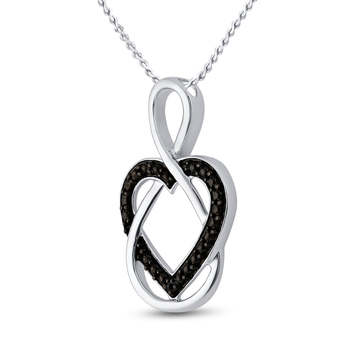 Sterling Silver Women's Black Color Enhanced Diamond Heart Infinity Pendant .01 ctw