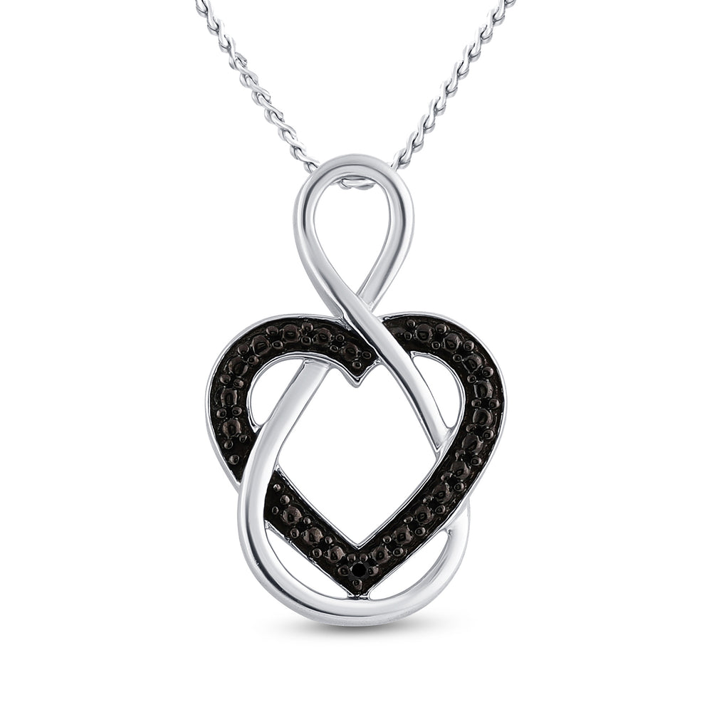 Sterling Silver Women's Black Color Enhanced Diamond Heart Infinity Pendant .01 ctw - view 2