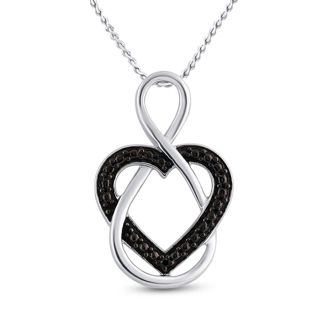 Sterling Silver Women's Black Color Enhanced Diamond Heart Infinity Pendant .01 ctw - view 2