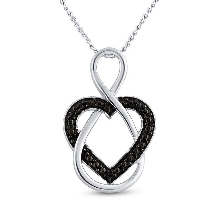 Sterling Silver Women's Black Color Enhanced Diamond Heart Infinity Pendant .01 ctw - view 2