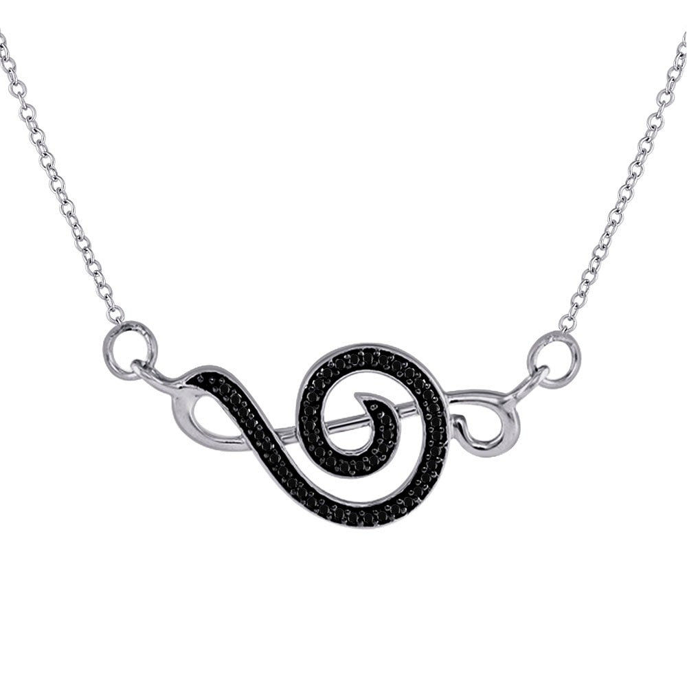 Sterling Silver Women's Black Color Enhanced Diamond Treble Clef Fashion Pendant Necklace 1/8 ctw