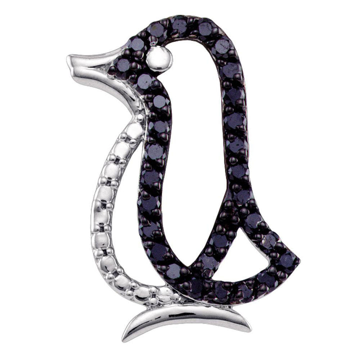 Sterling Silver Women's Black Color Enhanced Diamond Penguin Bird Animal Pendant 5/8 ctw