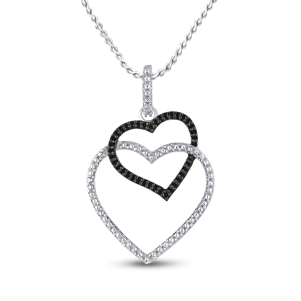Sterling Silver Women's Black Color Enhanced Diamond Double Heart Pendant 1/8 ctw - view 2