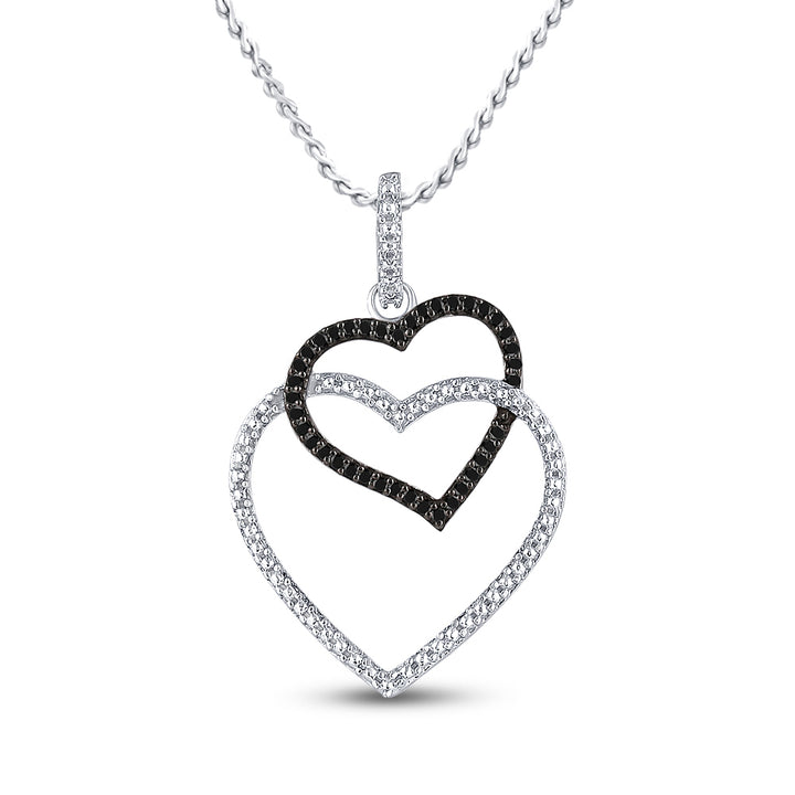 Sterling Silver Women's Black Color Enhanced Diamond Double Heart Pendant 1/8 ctw - view 2