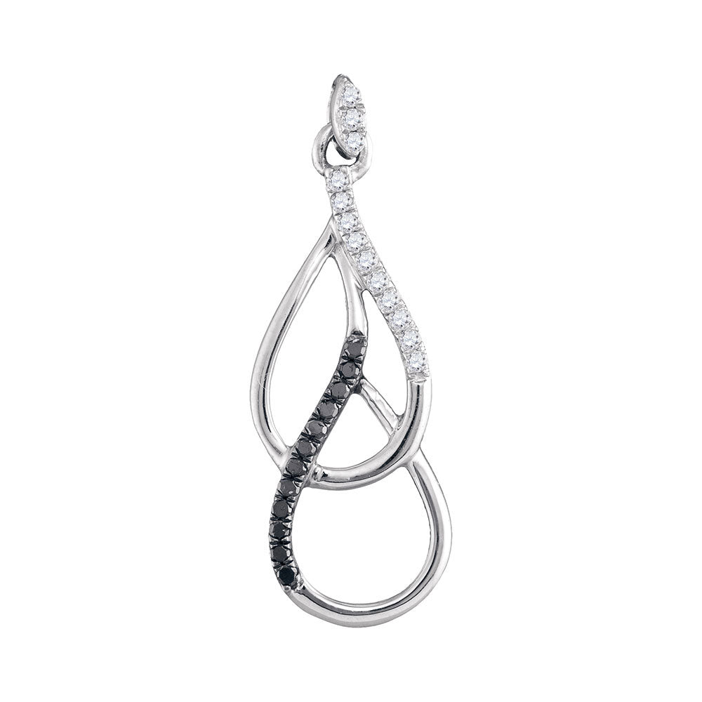 Sterling Silver Women's Black Color Enhanced Diamond Double Teardrop Pendant 1/6 ctw
