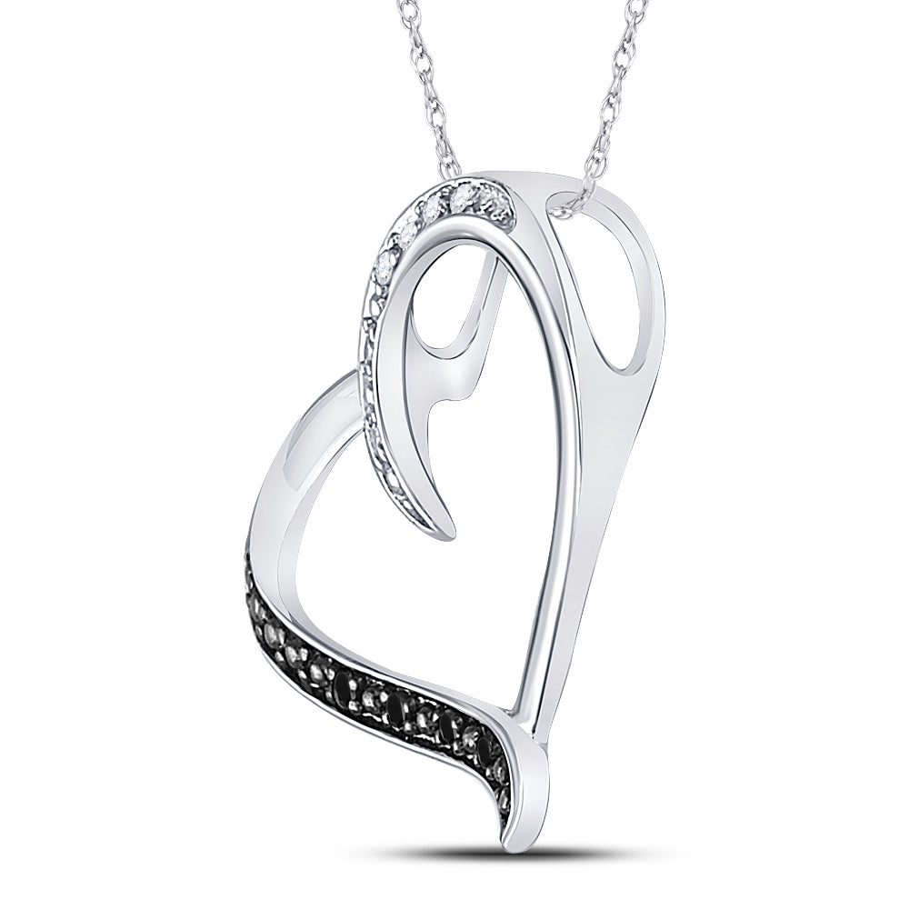 Sterling Silver Women's Black Color Enhanced Diamond Simple Heart Pendant 1/20 ctw