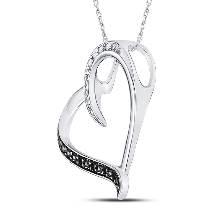 Sterling Silver Women's Black Color Enhanced Diamond Simple Heart Pendant 1/20 ctw