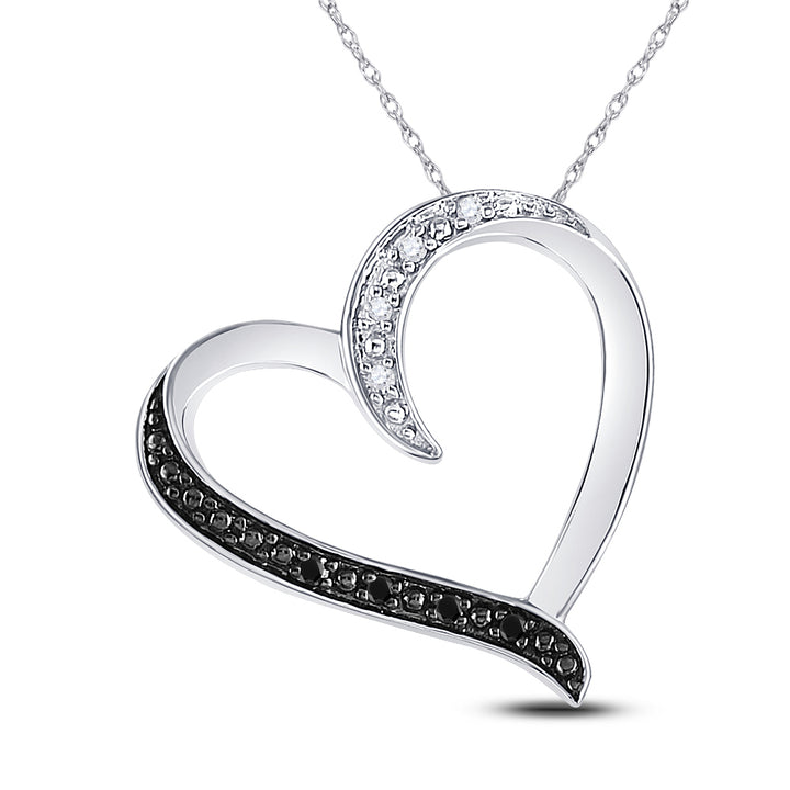 Sterling Silver Women's Black Color Enhanced Diamond Simple Heart Pendant 1/20 ctw - view 2