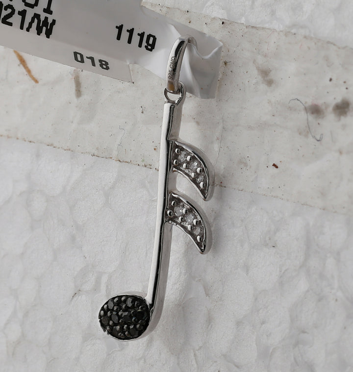 Sterling Silver Women's Black Color Enhanced Diamond Music 16th Note Pendant 1/20 ctw