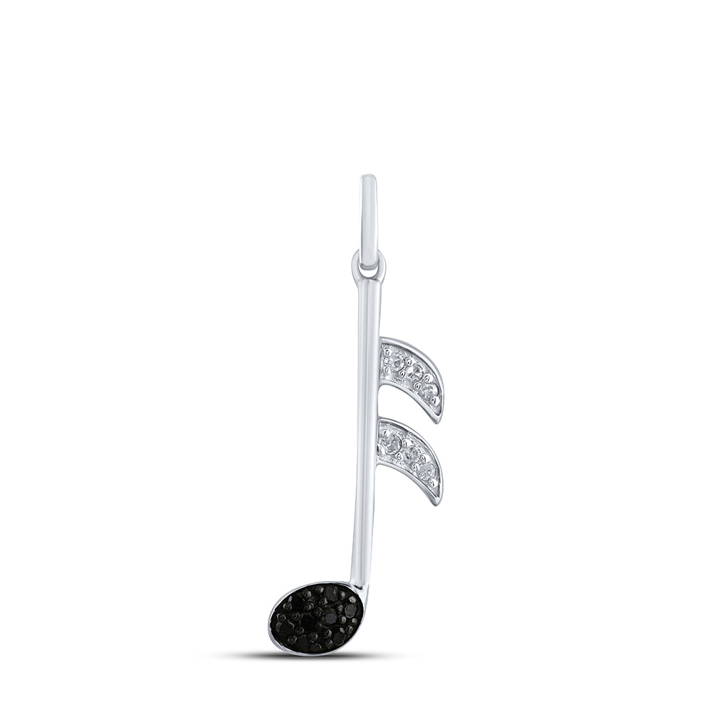 Sterling Silver Women's Black Color Enhanced Diamond Music 16th Note Pendant 1/20 ctw - view 2