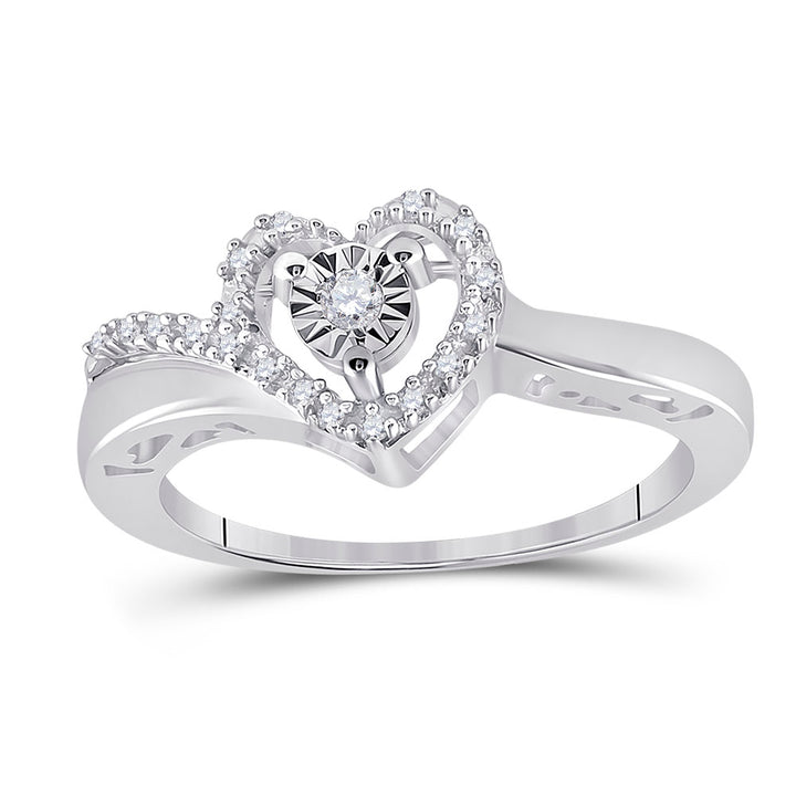 Sterling Silver Womens Round Diamond Heart Promise Ring 1/12 Cttw