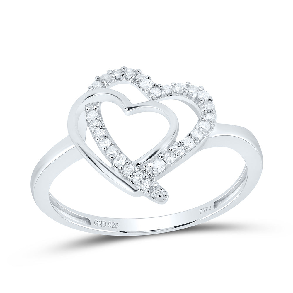 Sterling Silver Womens Round Diamond Double Joined Heartss Love Ring 1/6 Cttw