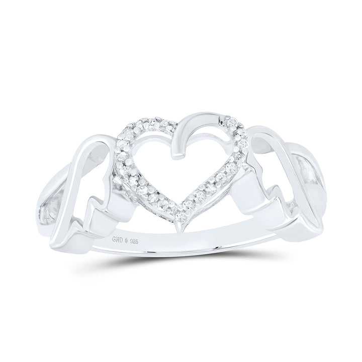 Sterling Silver Womens Round Diamond Winged Heart Ring 1/20 Cttw