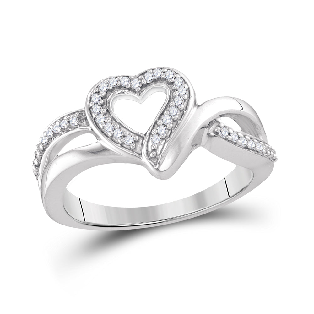 Sterling Silver Womens Round Diamond Heart Frame Cluster Ring 1/8 Cttw