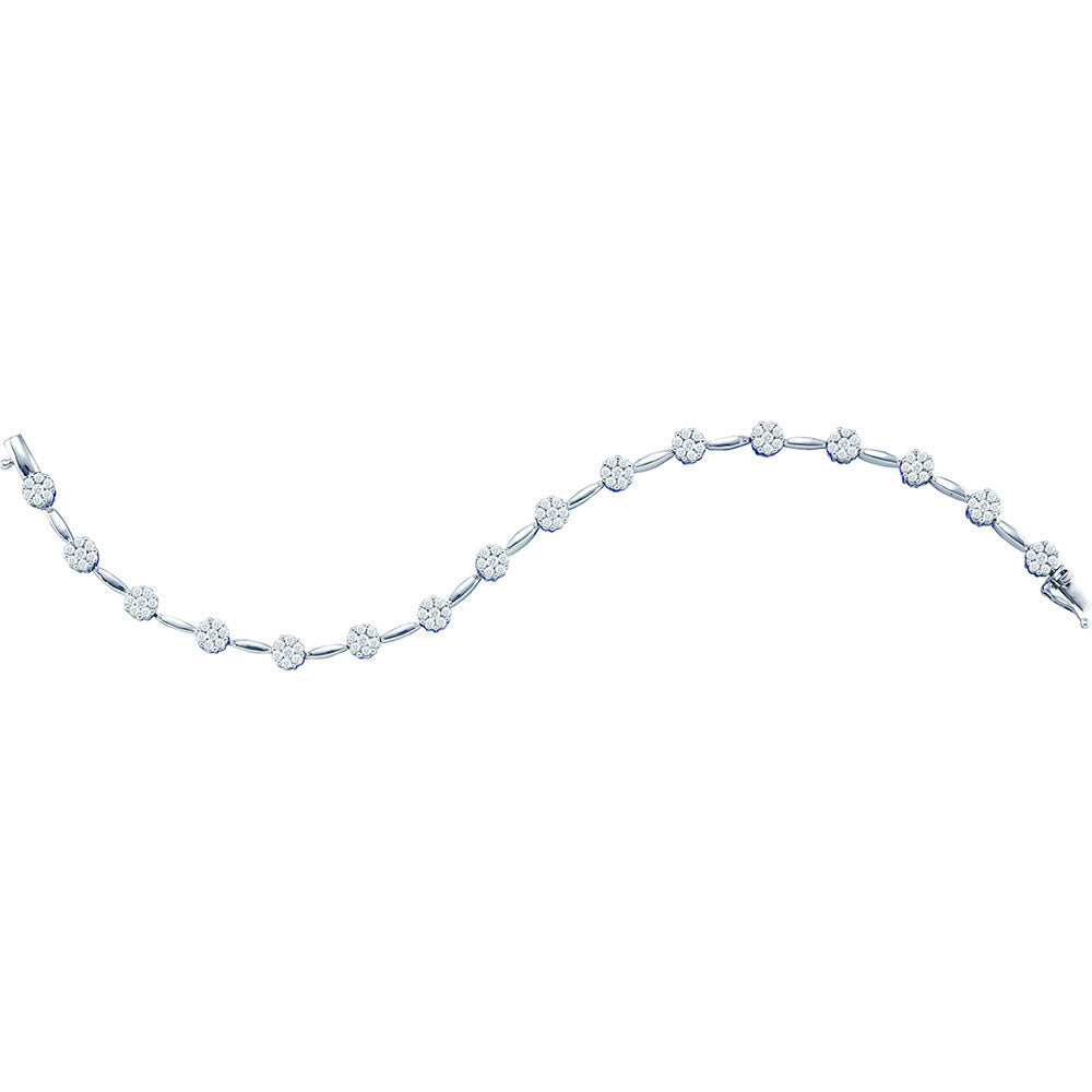 14kt White Gold Women's Diamond Flower Bracelet 2 ctw