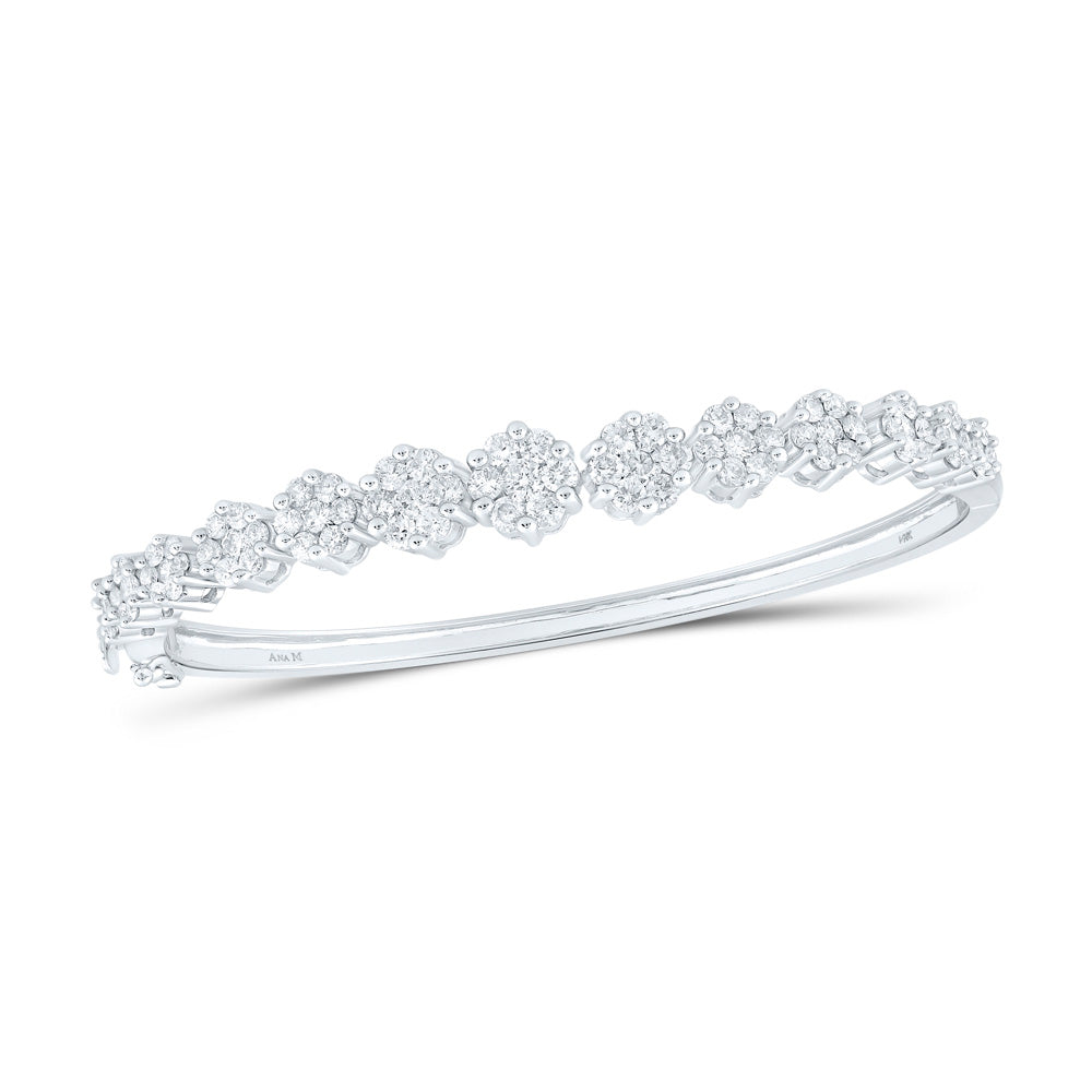 14kt White Gold Women's Diamond Flower Cluster Bangle Bracelet 2-5/8 ctw