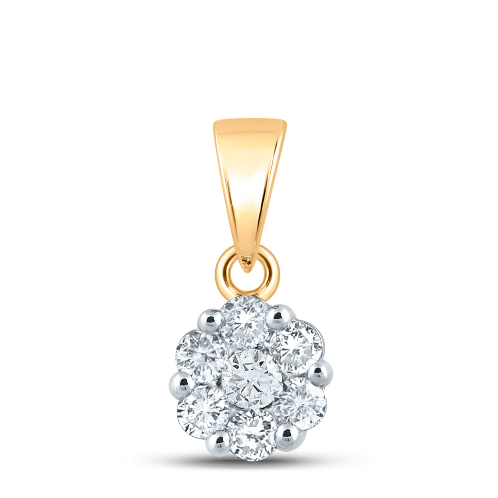 14kt Yellow Gold Women's Diamond Flower Cluster Pendant 3/4 ctw