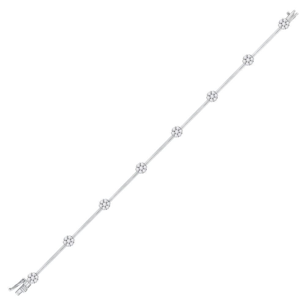 14kt White Gold Women's Round Diamond Cluster Bracelet 1 ctw