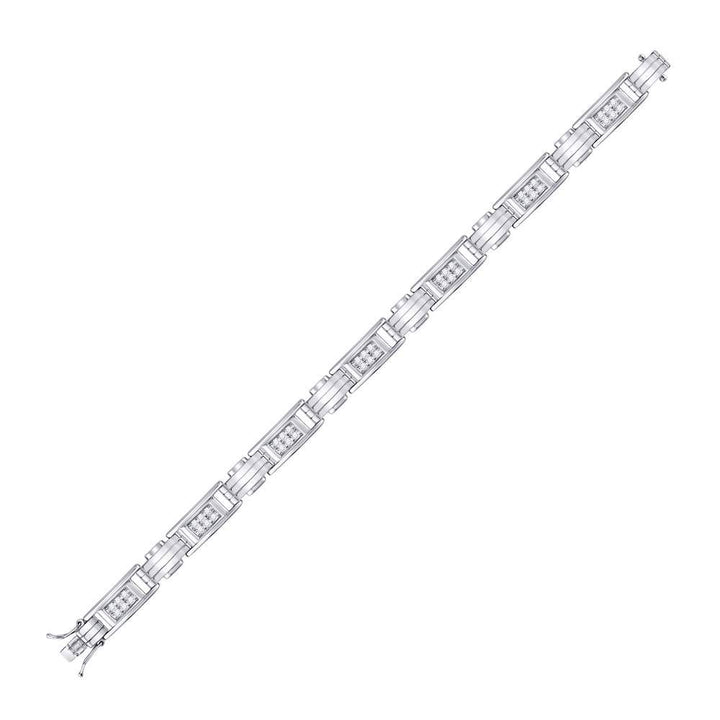 10kt White Gold Mens Round Diamond Rectangle Link Fashion Bracelet 1.00 Cttw