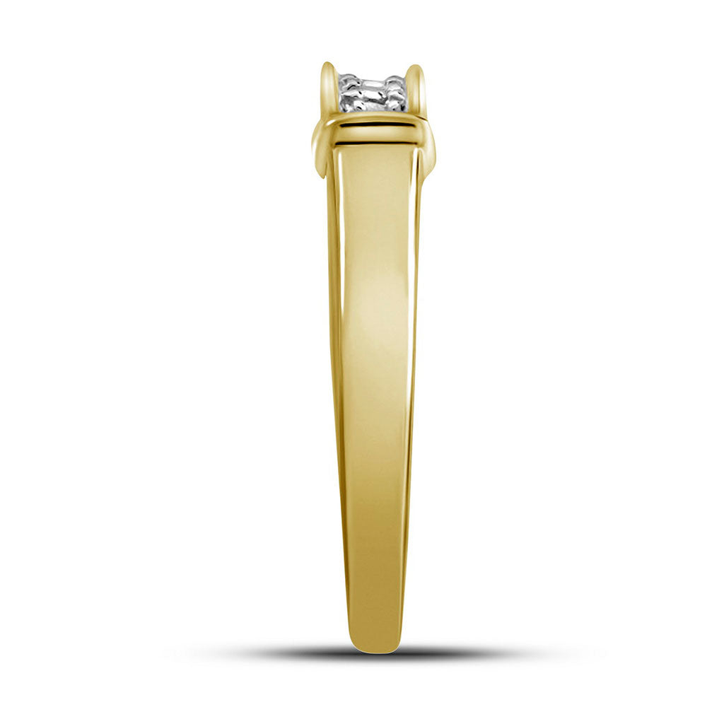 10kt Yellow Gold His & Hers Round Diamond Solitaire Matching Bridal Wedding Ring Band Set 1/10 Cttw