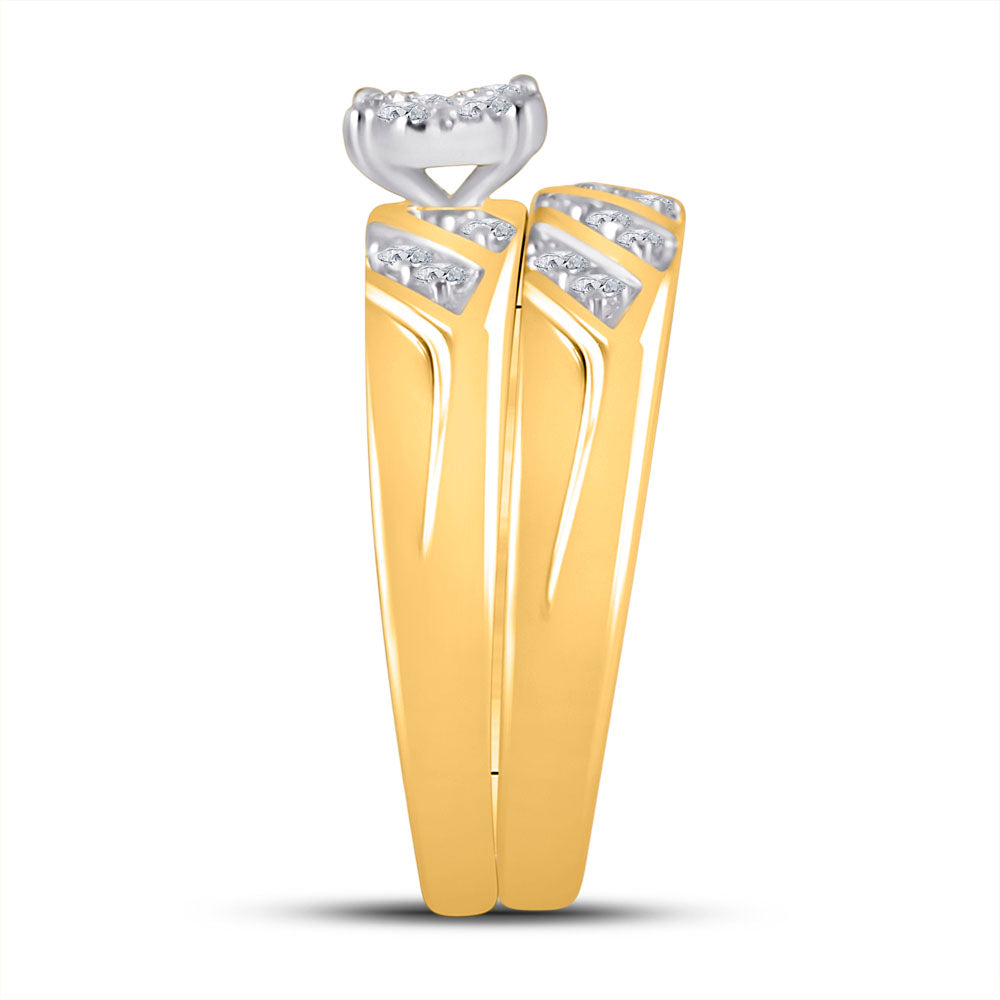 10kt Yellow Gold His & Hers Round Diamond Solitaire Matching Bridal Wedding Ring Band Set 1/4 Cttw