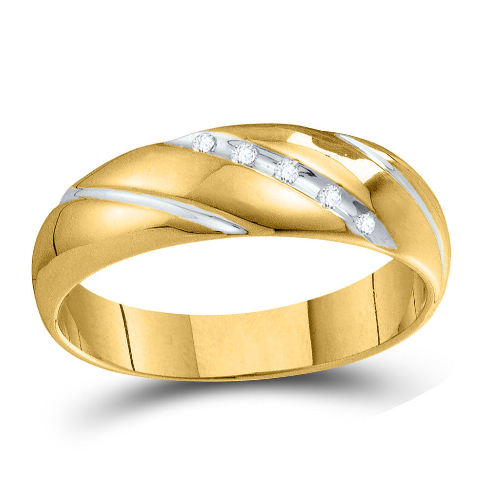 10kt Yellow Gold His Hers Round Diamond Cluster Matching Bridal Wedding Ring Band Set 1/8 Cttw