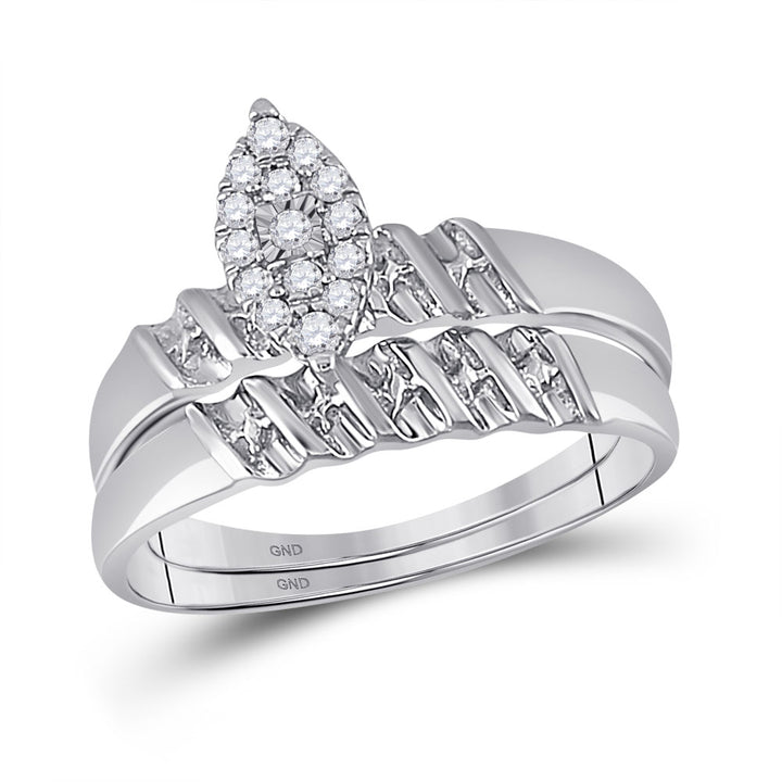 10kt White Gold His & Hers Round Diamond Cluster Matching Bridal Wedding Ring Band Set 1/8 Cttw