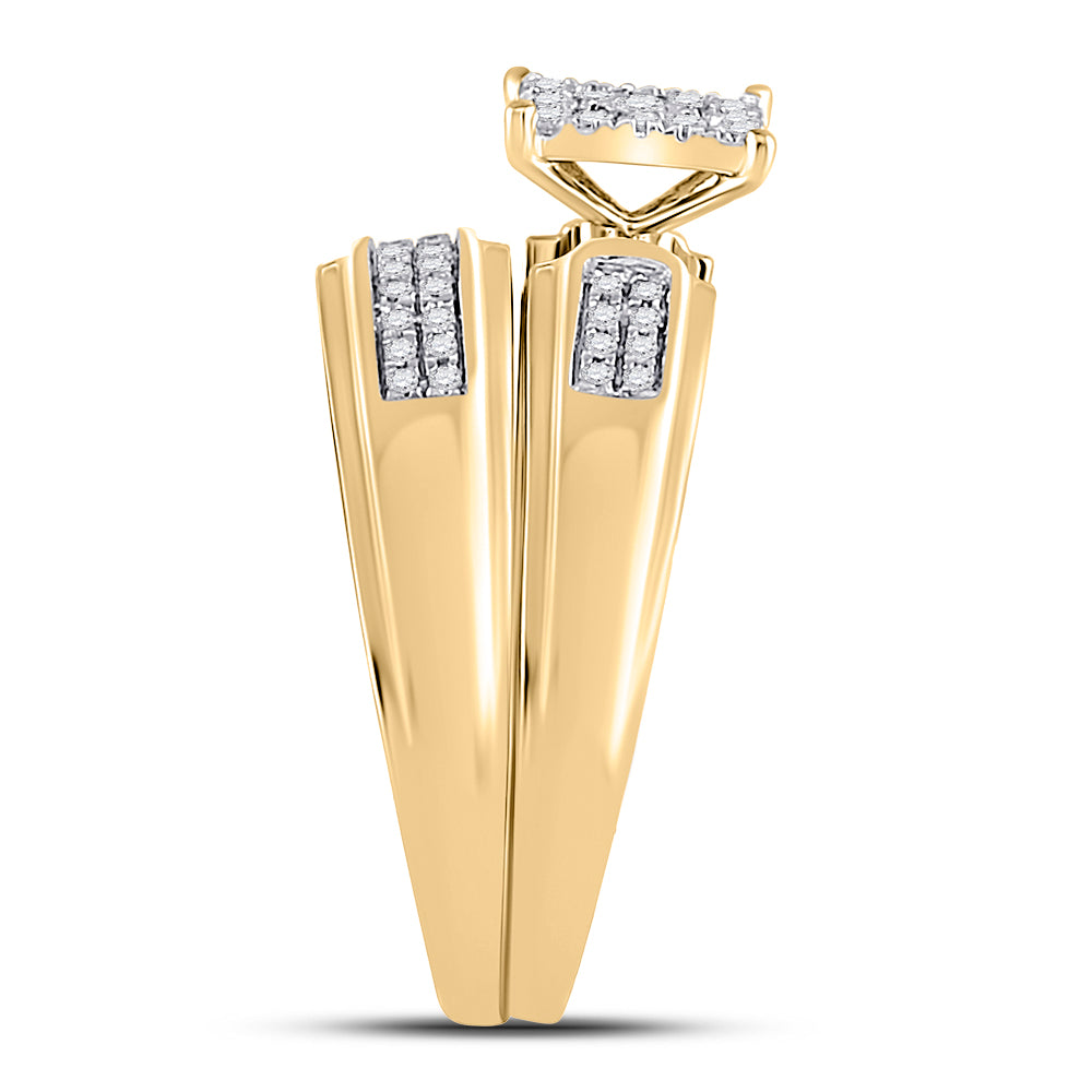 10kt Yellow Gold His & Hers Round Diamond Matching Bridal Wedding Ring Band Set 3/8 Cttw