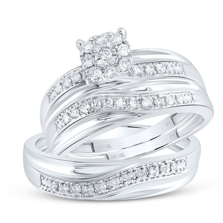 10kt White Gold His & Hers Round Diamond Solitaire Matching Bridal Wedding Ring Band Set 1/3 Cttw