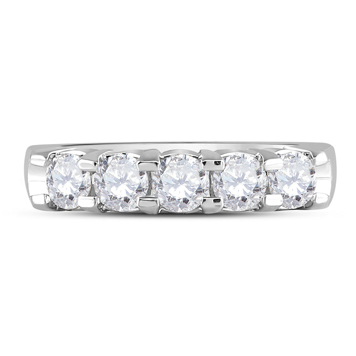 14kt White Gold Womens Machine Set Round Diamond 5-stone Wedding Band 1.00 Cttw
