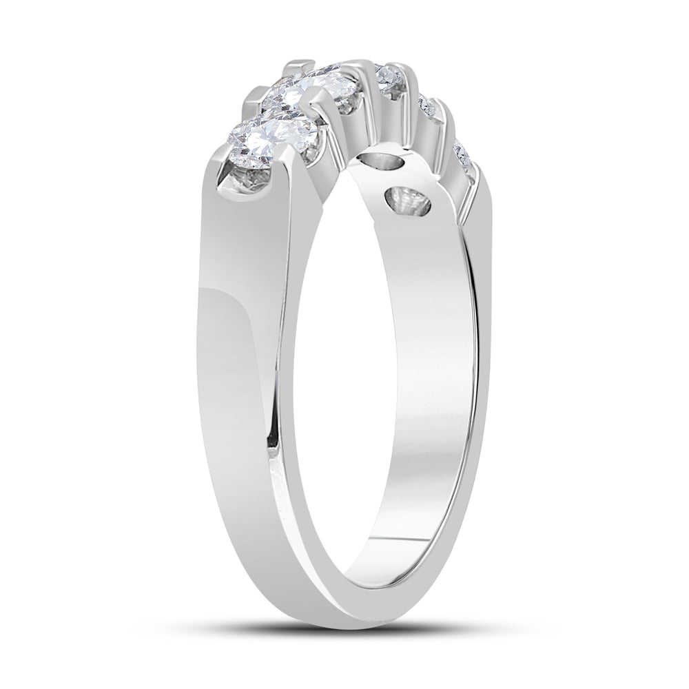 14kt White Gold Womens Machine Set Round Diamond 5-stone Wedding Band 1.00 Cttw