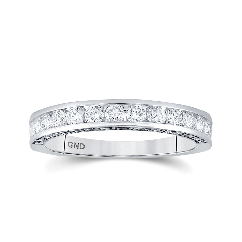 14kt White Gold Womens Round Channel-Set Diamond Single Row Wedding Band 1/2 Cttw