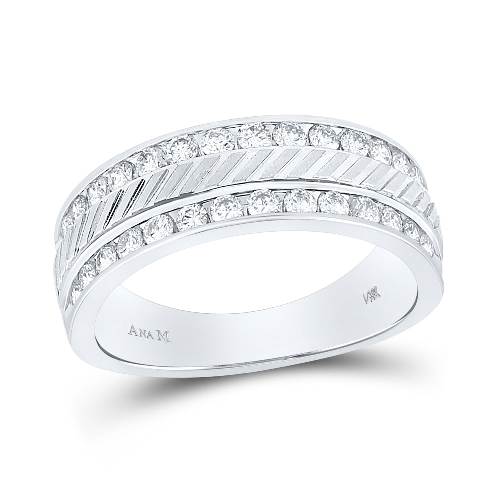 14kt White Gold Mens Round Channel-set Diamond Double Row Grecco Wedding Band Ring 1.00 Cttw