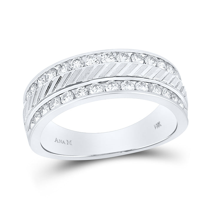 14kt White Gold Mens Round Channel-set Diamond Double Row Grecco Wedding Band Ring 1.00 Cttw