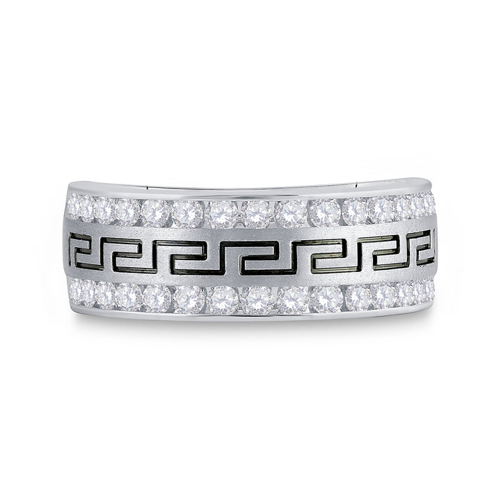 14kt White Gold Mens Round Diamond Double Row Grecco Greek Key Wedding Band 1.00 Cttw