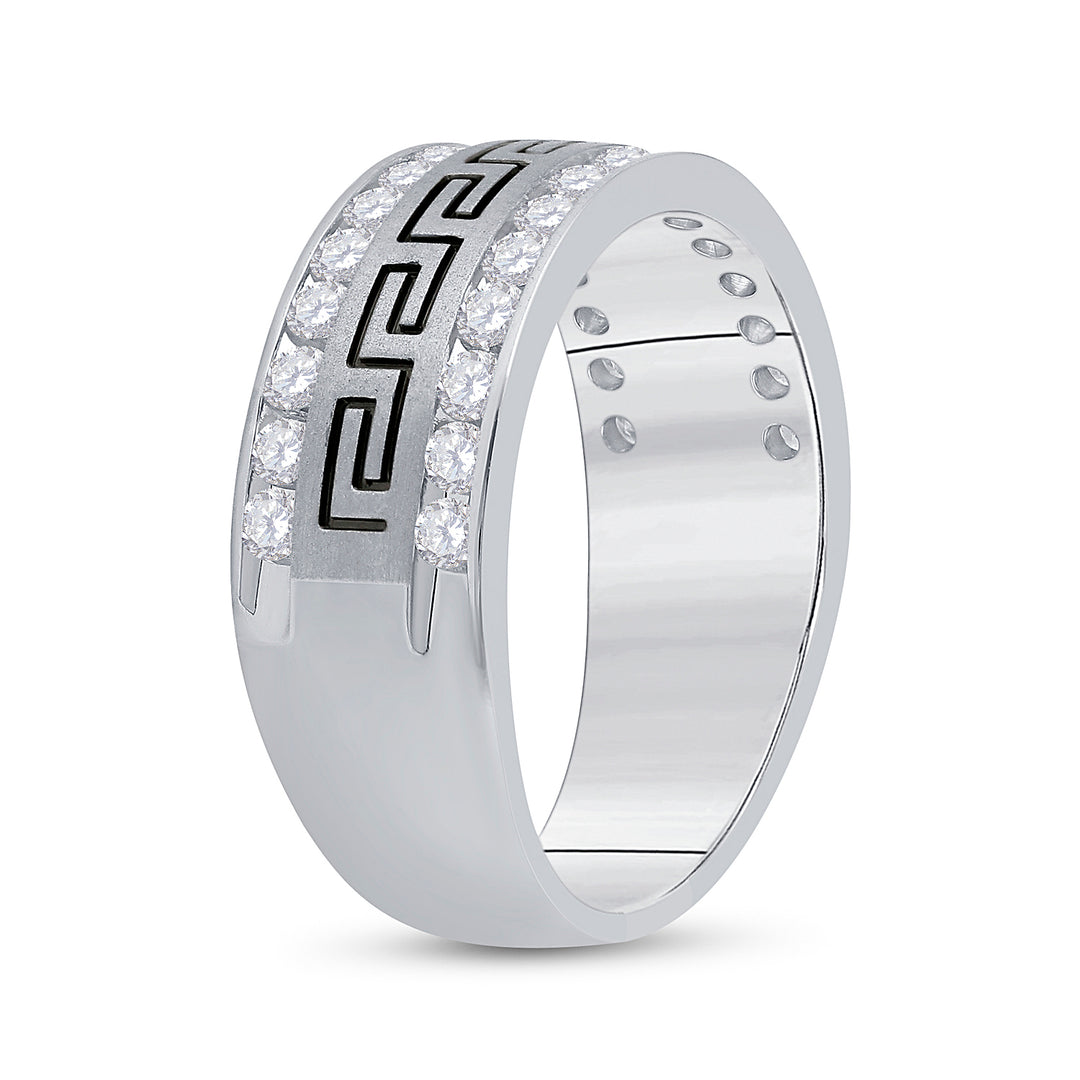 14kt White Gold Mens Round Diamond Double Row Grecco Greek Key Wedding Band 1.00 Cttw