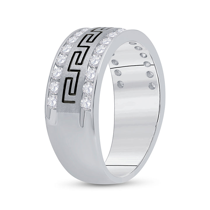 14kt White Gold Mens Round Diamond Double Row Grecco Greek Key Wedding Band 1.00 Cttw