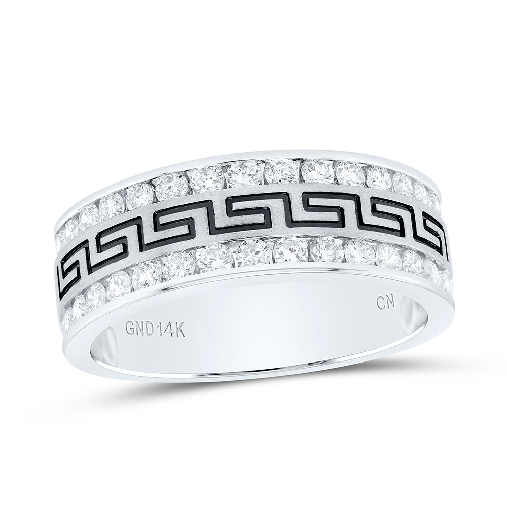14kt White Gold Mens Round Diamond Double Row Grecco Greek Key Wedding Band 1.00 Cttw