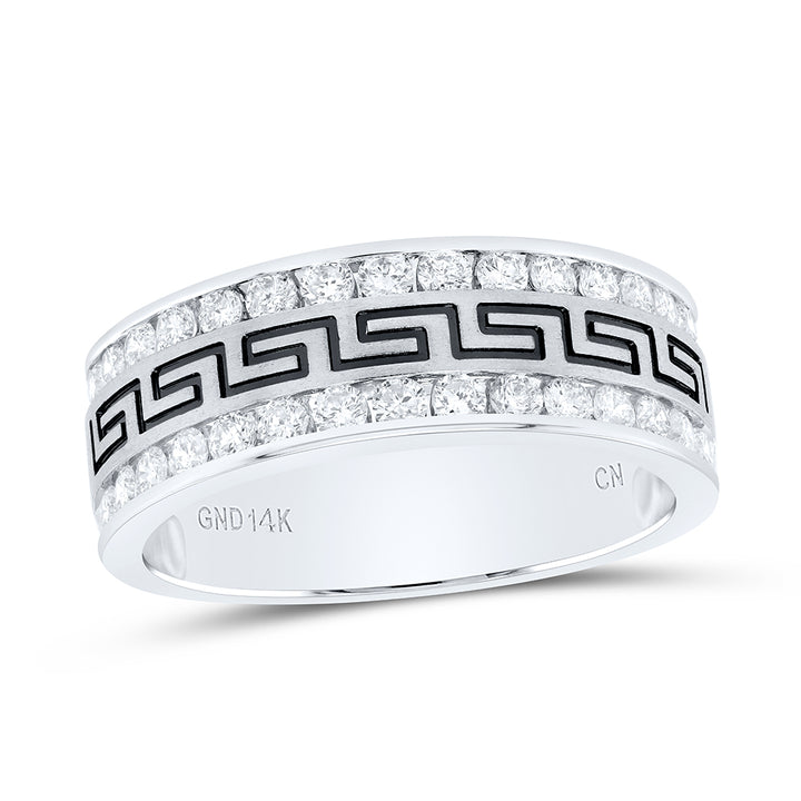 14kt White Gold Mens Round Diamond Double Row Grecco Greek Key Wedding Band 1.00 Cttw