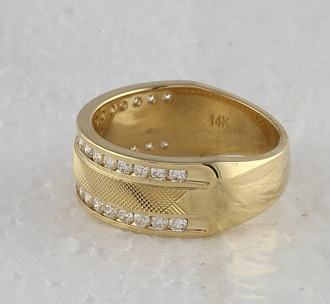 14kt Yellow Gold Mens Round Diamond Double Row Textured Wedding Band Ring 1.00 Cttw