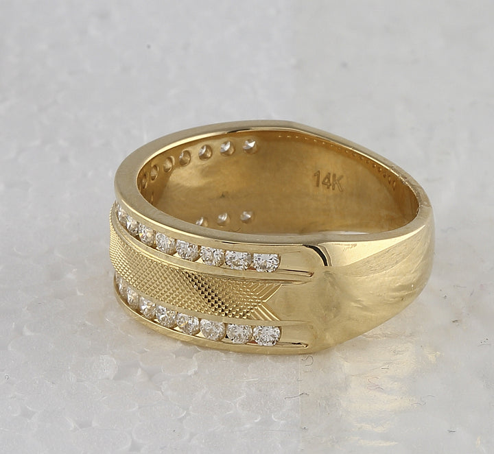 14kt Yellow Gold Mens Round Diamond Double Row Textured Wedding Band Ring 1.00 Cttw